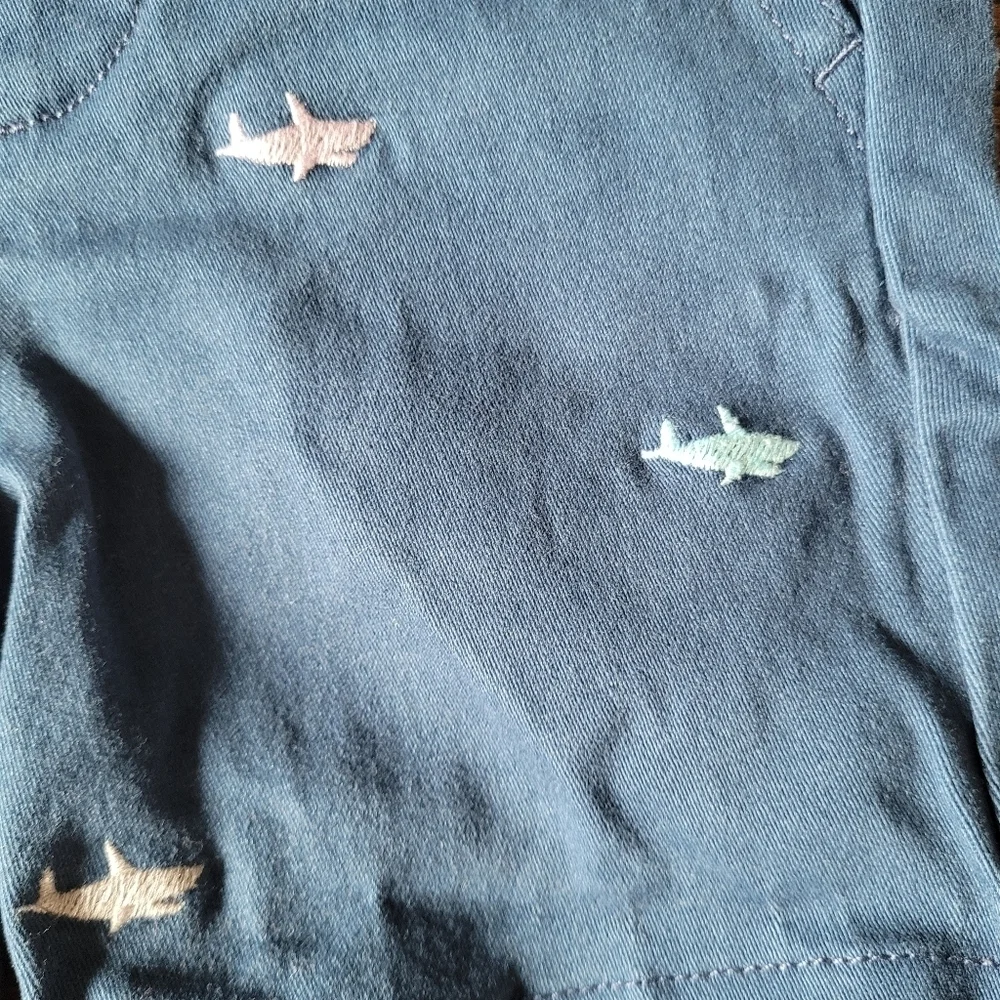Gymboree Blue Shorts with Embroidered Sharks and Suspenders Size Boy 12-18 Month